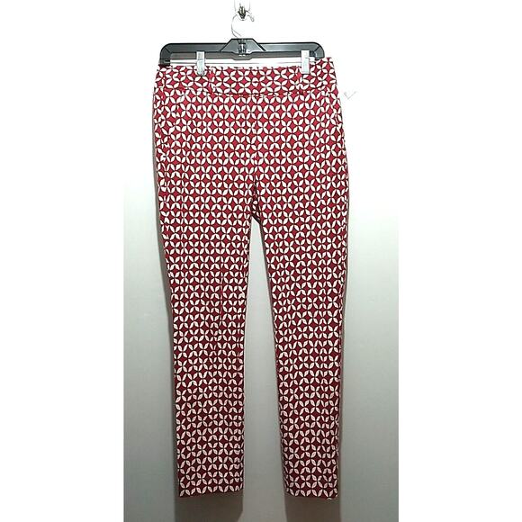Ann Taylor Size 4 Marisa Red White Loft Pants Geometric Skinny Crop Pockets - Picture 1 of 13
